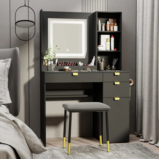 Ljustra Vanity with Mirror and Lights Small Makeup Table Set