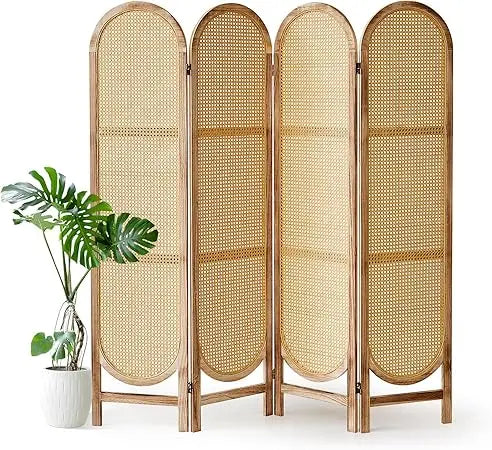 4 Panel Foldable Room Divider Screen Portable Rattan Privacy Divider