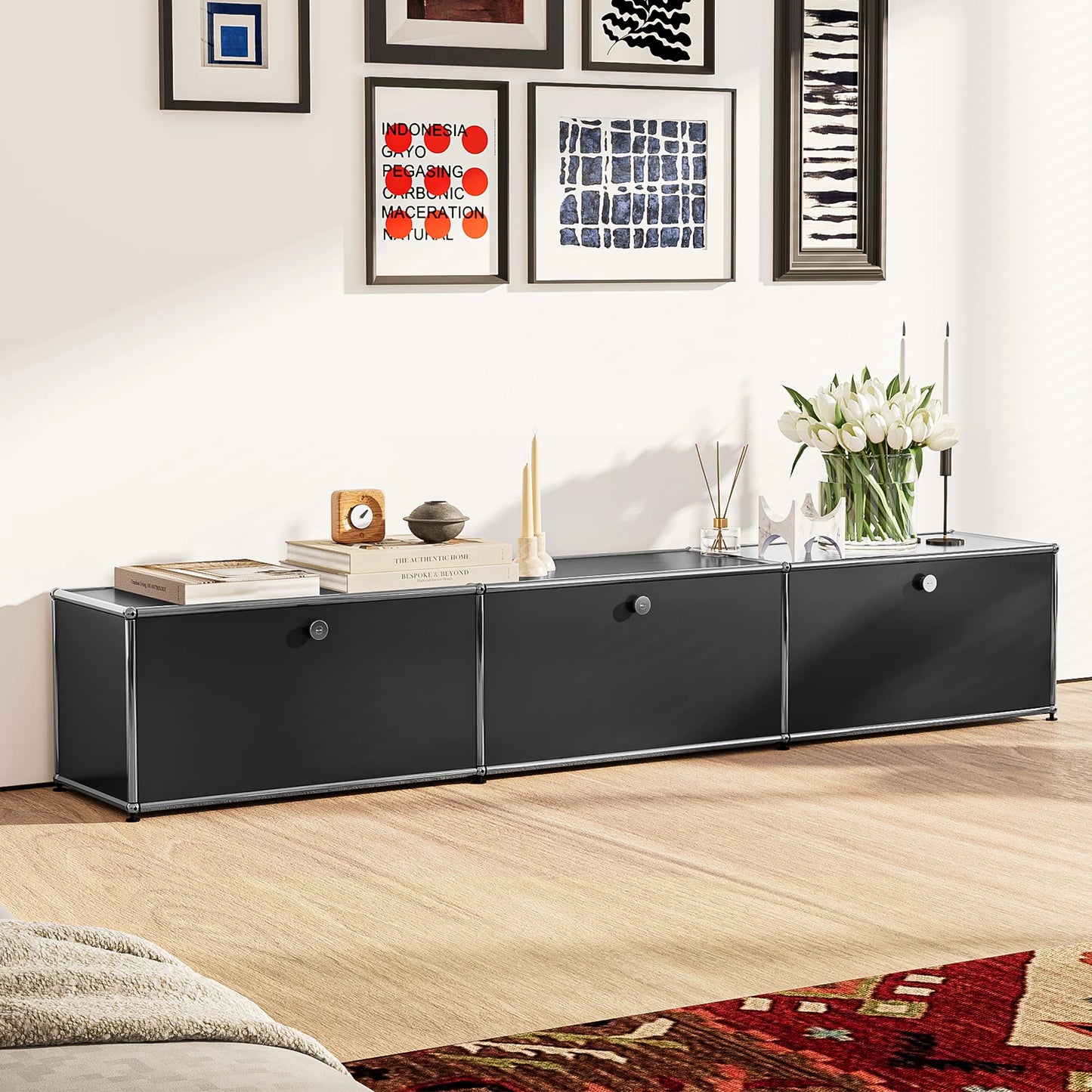 Modern TV Stand Storage Cabinet Metal Frame Living Room Office Furniture