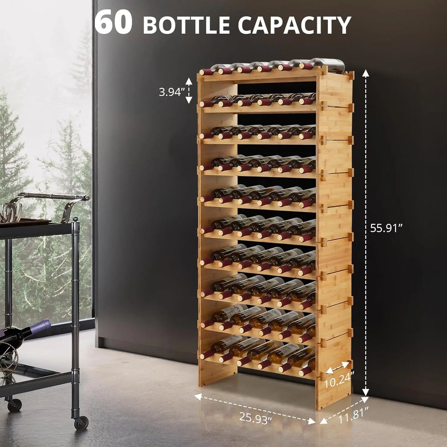 Bamboo Wine Rack Stackable Modular Freestanding Storage Display Shelf