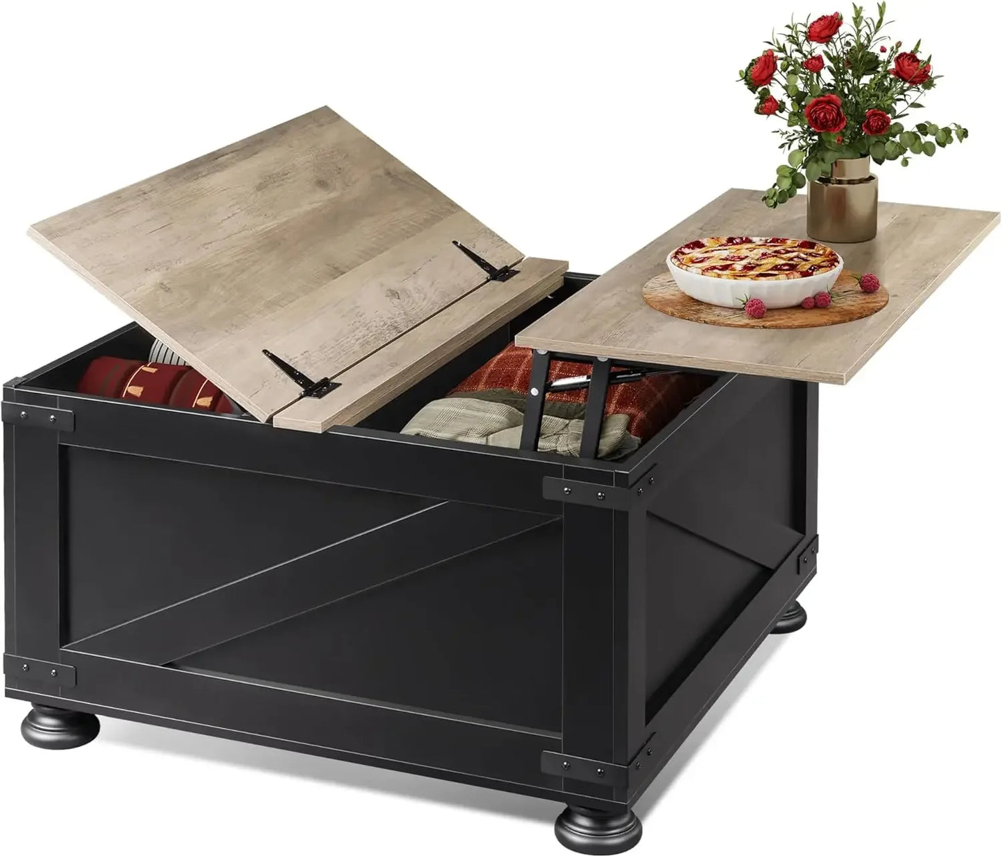 Farmhouse Lift Top Coffee Table with Storage 31.5 Inch Square Table