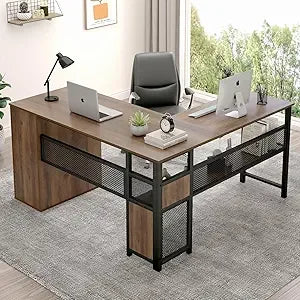 Reversible L Shaped Corner Desk Farmhouse Wood Computer Desk