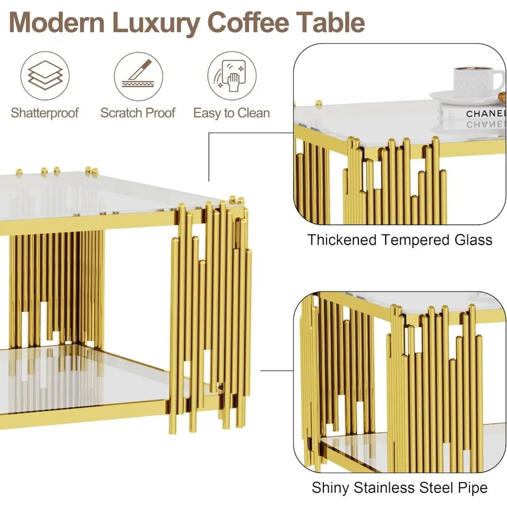 Ljustra Glass Coffee Table Modern Living Room Table Rectangular 51"
