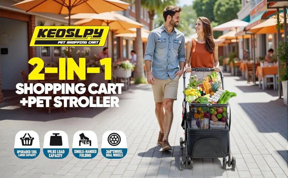 Ljustra 2-in-1 Folding Shopping Cart Pet Stroller Heavy Duty 99 LB
