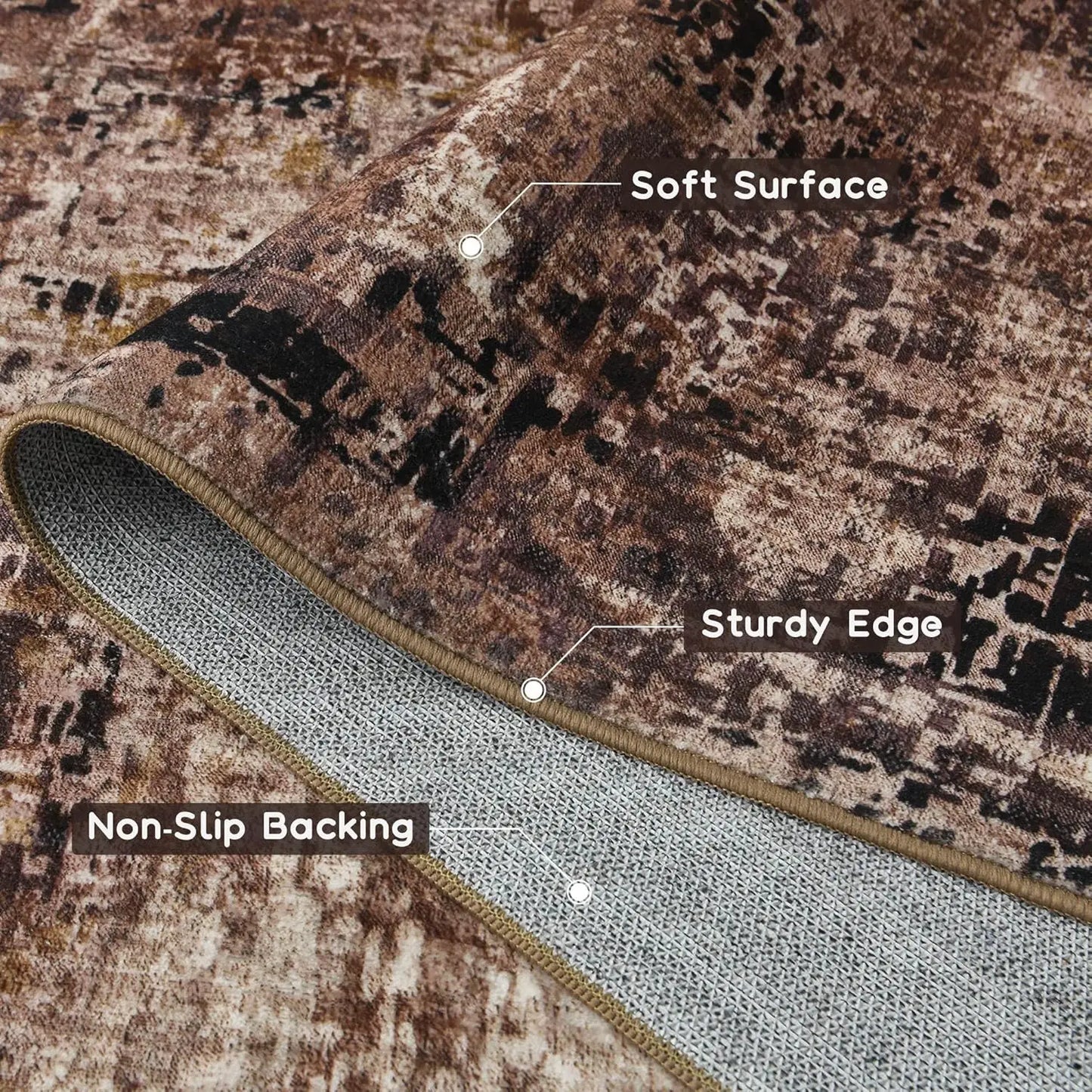 Large Modern Abstract Area Rug Boho Vintage Machine Washable Non Slip