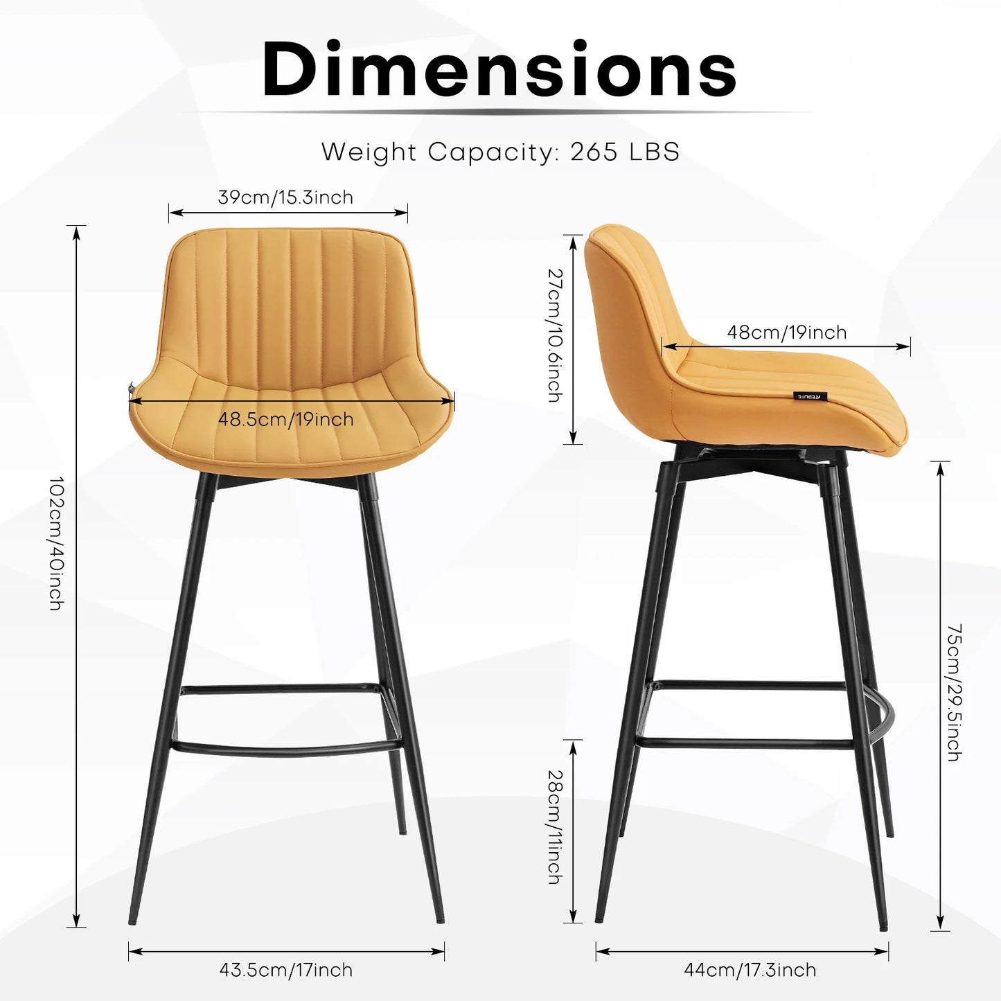 Redlife Swivel Bar Stools Set of 2 Modern Counter Height Dining Chairs