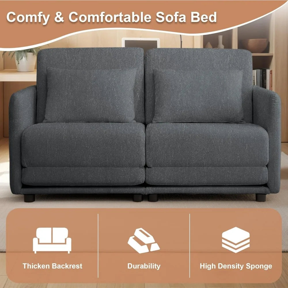 Ljustra 56.3" Futon Sofa Bed Convertible Loveseat Couch with Pockets