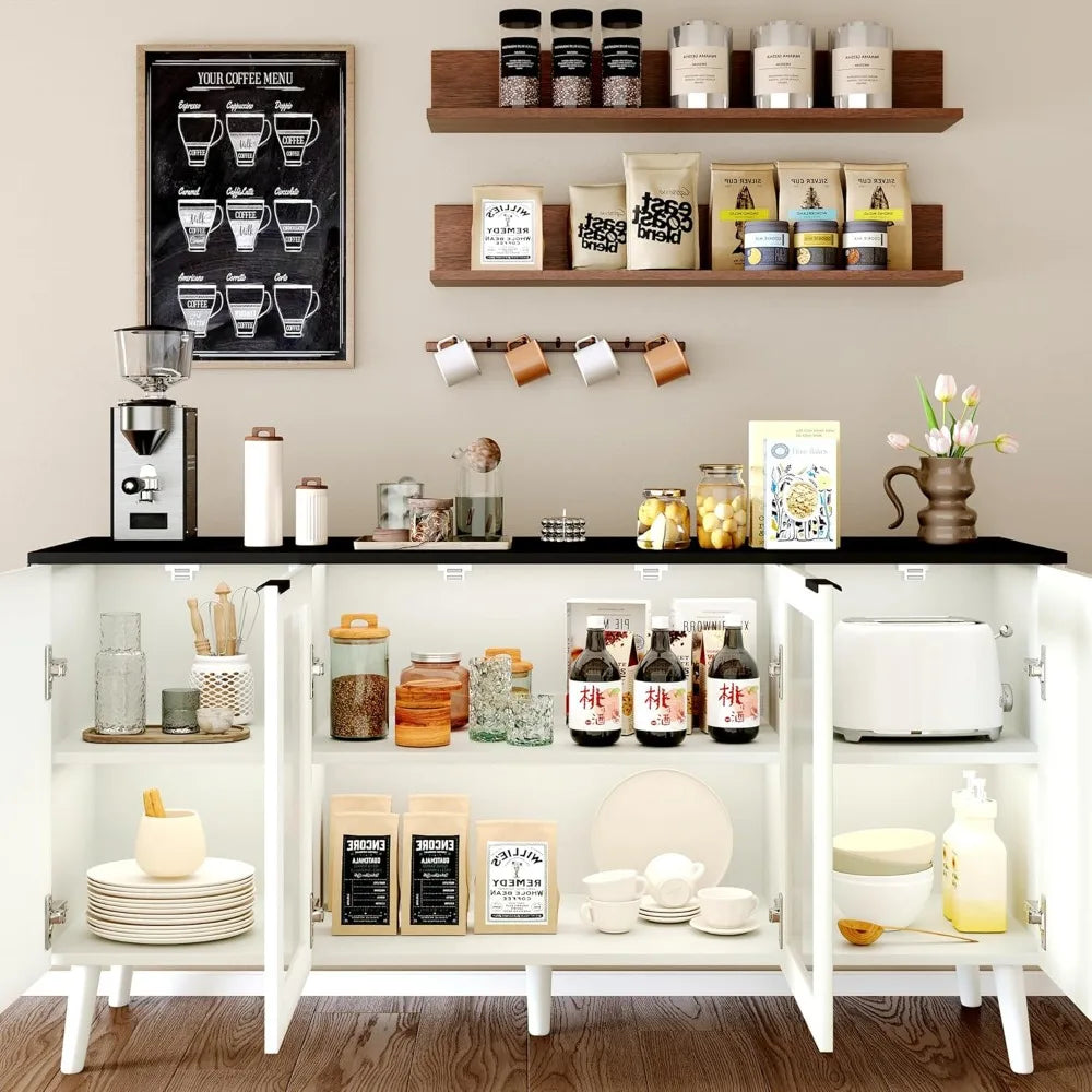 Buffet Cabinet Storage 55" Fluted Sideboard Modern Coffee Bar Accent