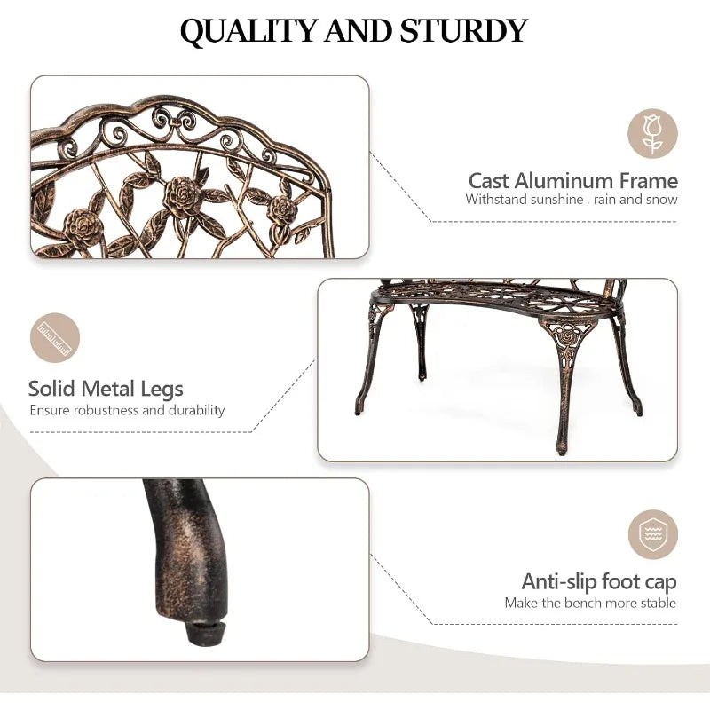 Ljustra Antique Metal Rose Garden Bench Outdoor Patio Furniture 38.5in