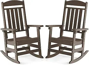 Outdoor Rocking Chair Set of 2 High Back HDPE All Weather Resistant