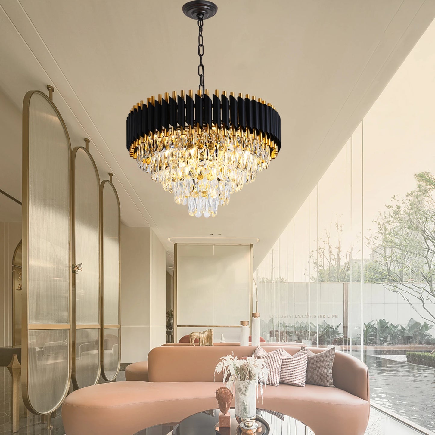 Modern Crystal Chandelier 5-Tier K9 Light Fixture 12 Bulbs