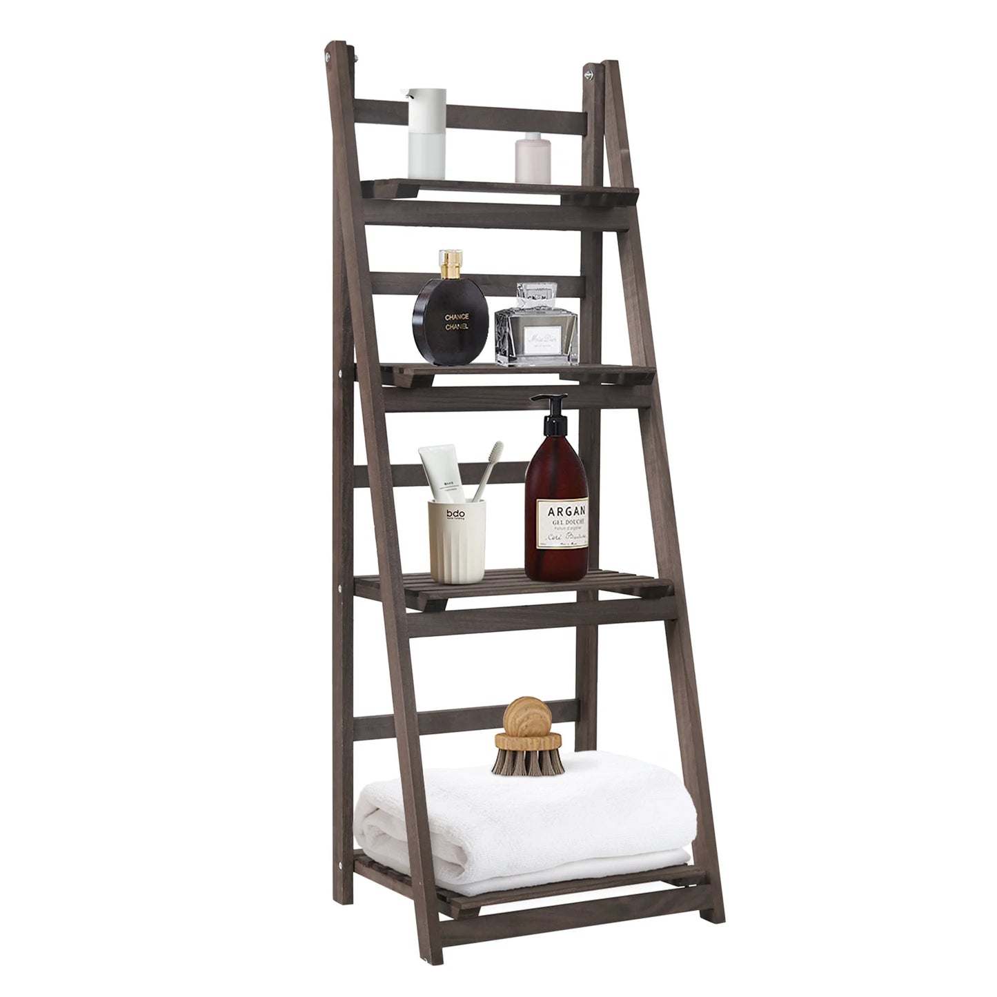 Rustic Wood Plant Stand 43" Foldable 4-Shelf Indoor Outdoor Rack