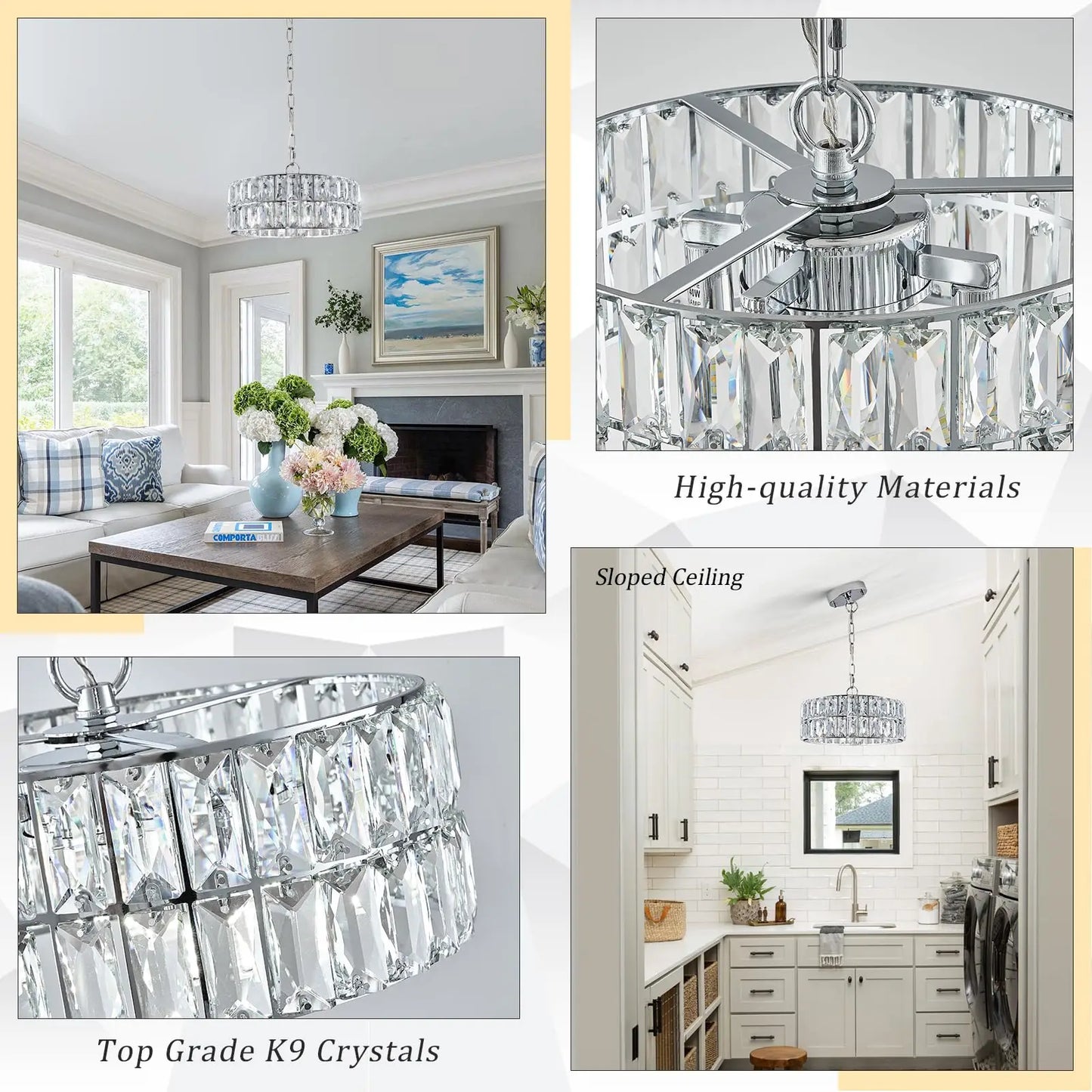 Modern 4-Light Chrome Crystal Pendant Light for Entrance Kitchen Corridor