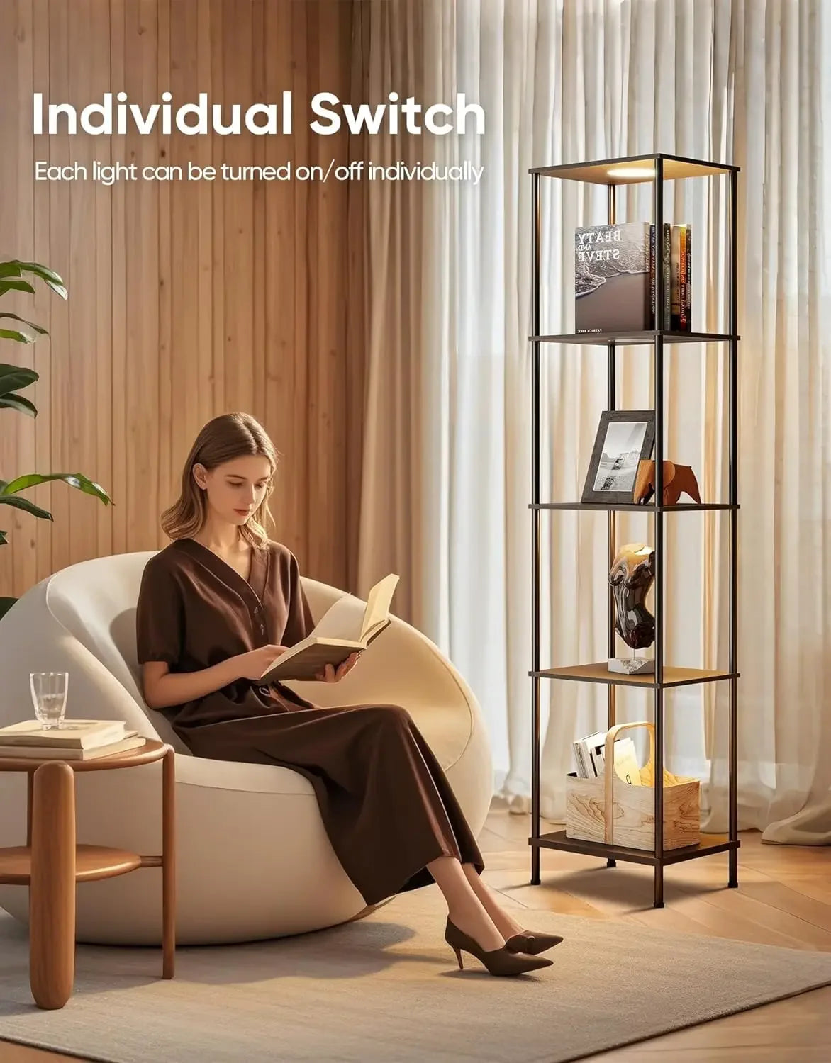 Shelf with RGBCW Light Color Changing Curio Cabinet Floor Lamp Organizer