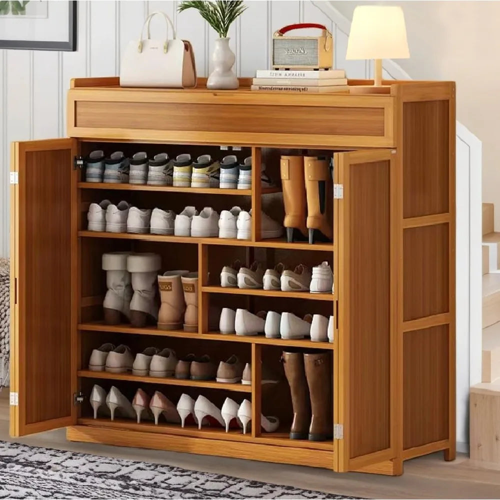 Bamboo Shoe Cabinet 8-Tier Freestanding Storage Organizer Rack for Shoes
