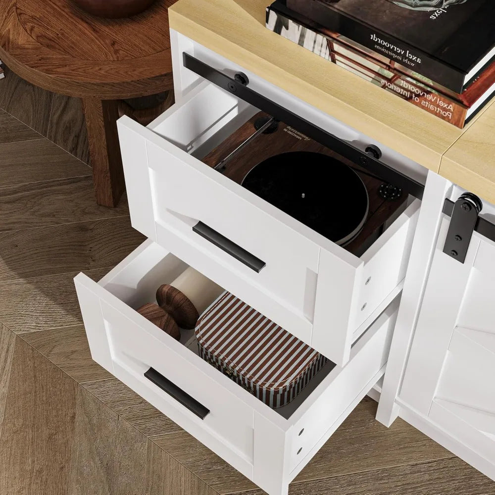 Farmhouse TV Stand for 100 Inch TV Entertainment Center with Storage