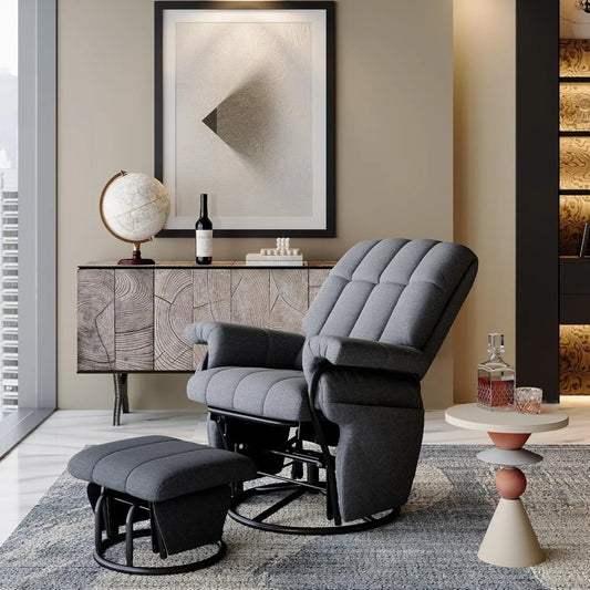 360 Swivel Glider Recliner with Ottoman Indoor Rocking Chair