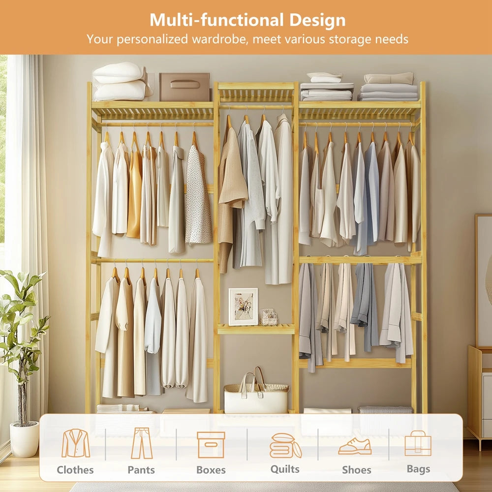 Bamboo Clothes Rack Stand Organizer Multifunctional Garment Rack