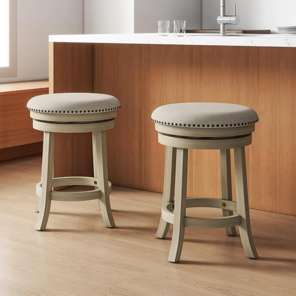 360 Swivel Bar Stools Set of 2 Upholstered Round Wooden Frame Stools