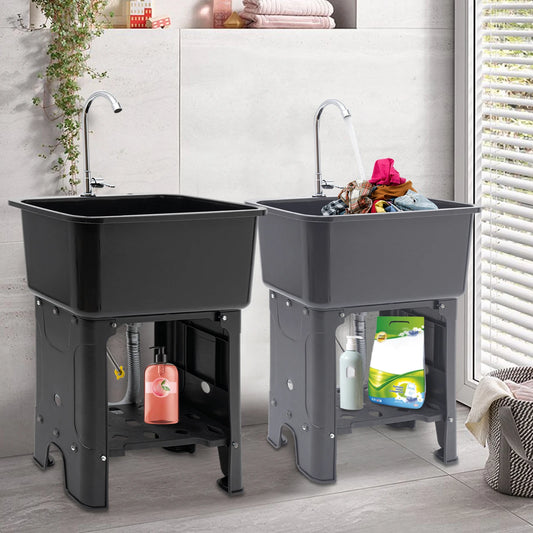 Black Gray Floor-standing Kitchen Sink with Faucet Utility Sink