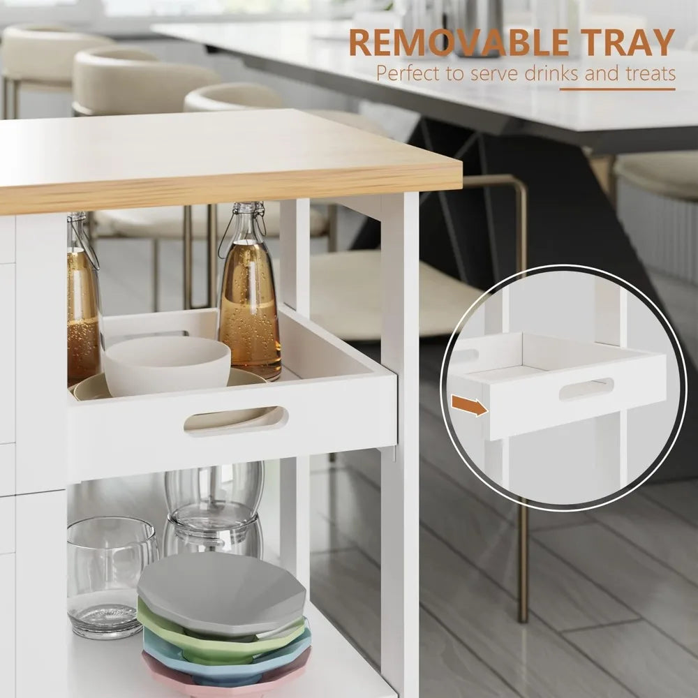 Kitchen Island Storage Cart Rolling Microwave Cart with 3 Drawers