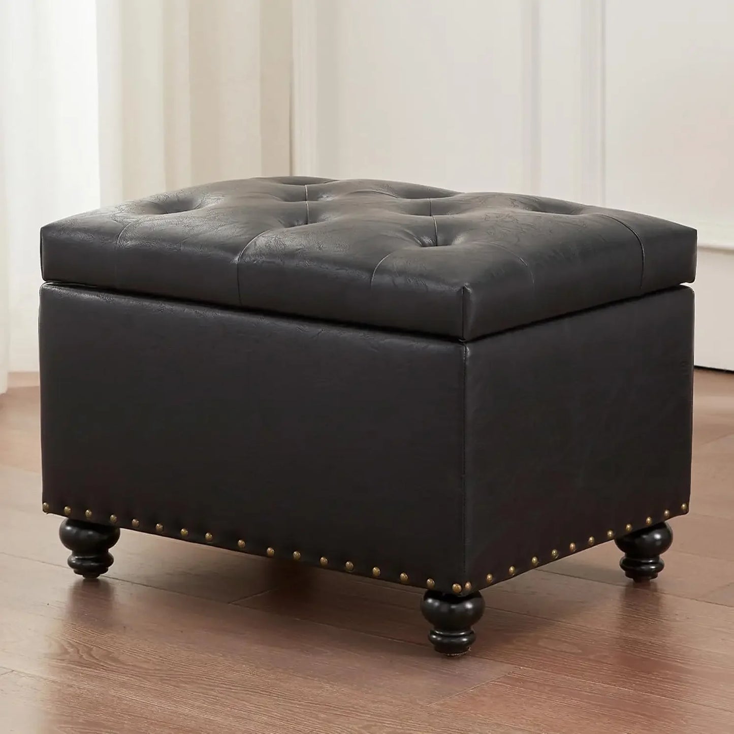 Small Ottoman with Storage Upholstered Button Tufted Footrest 24 Inch