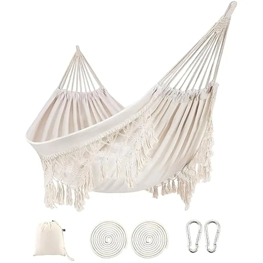Portable Hammock with Tassel for Outdoor Indoor Use with Carry Bag