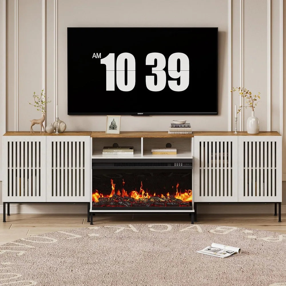 3-Sided Glass Farmhouse Fireplace TV Stand for TVs Up to 100 Inch