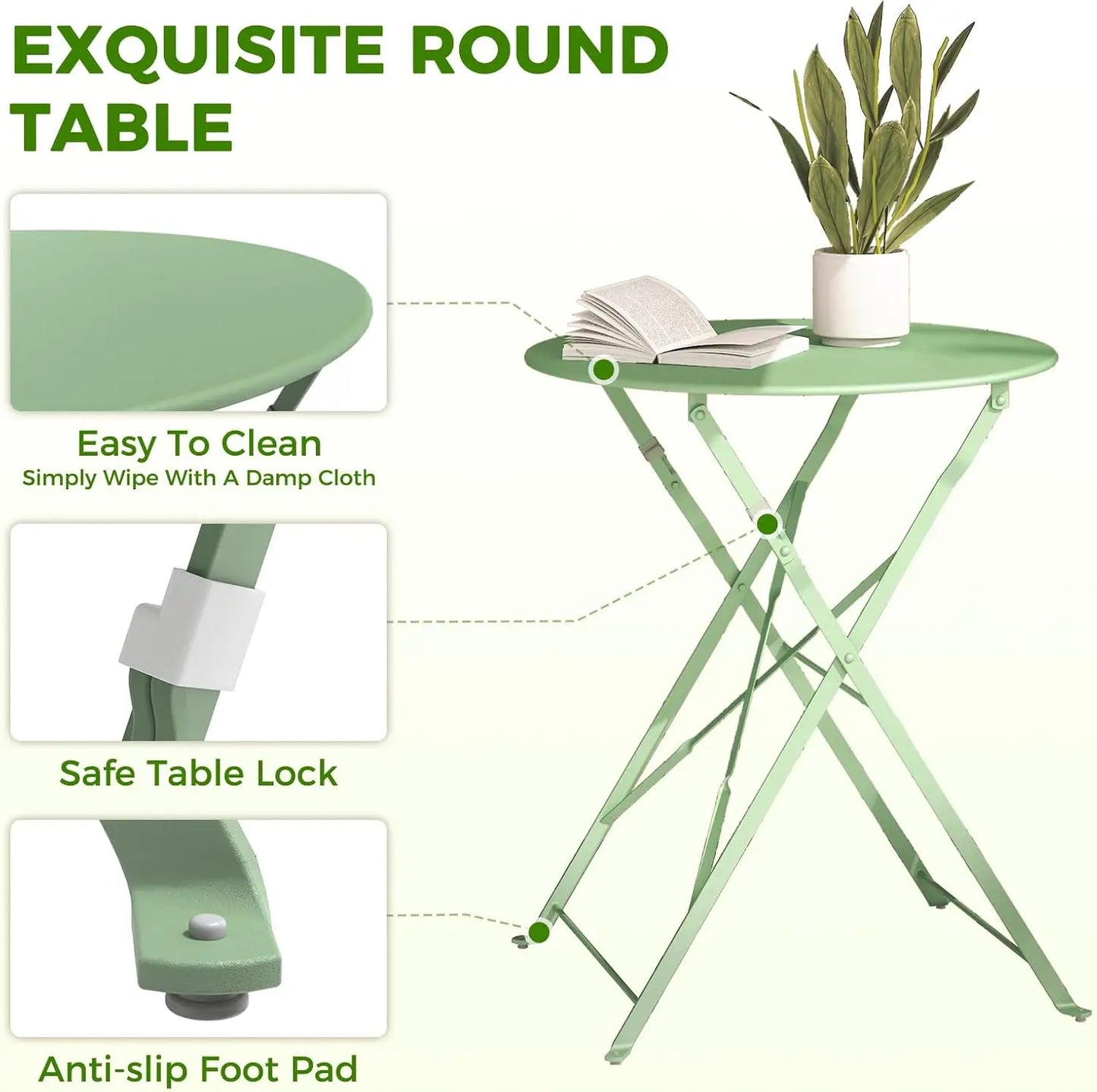 Ljustra Patio Bistro Set 3-Piece Folding Outdoor Furniture Garden Table