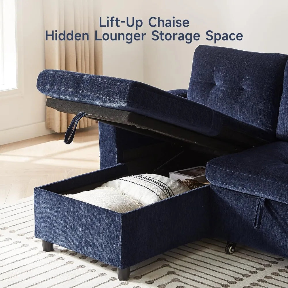 Ljustra Sleeper Sofa Pull Out Couch Bed with Storage Chaise