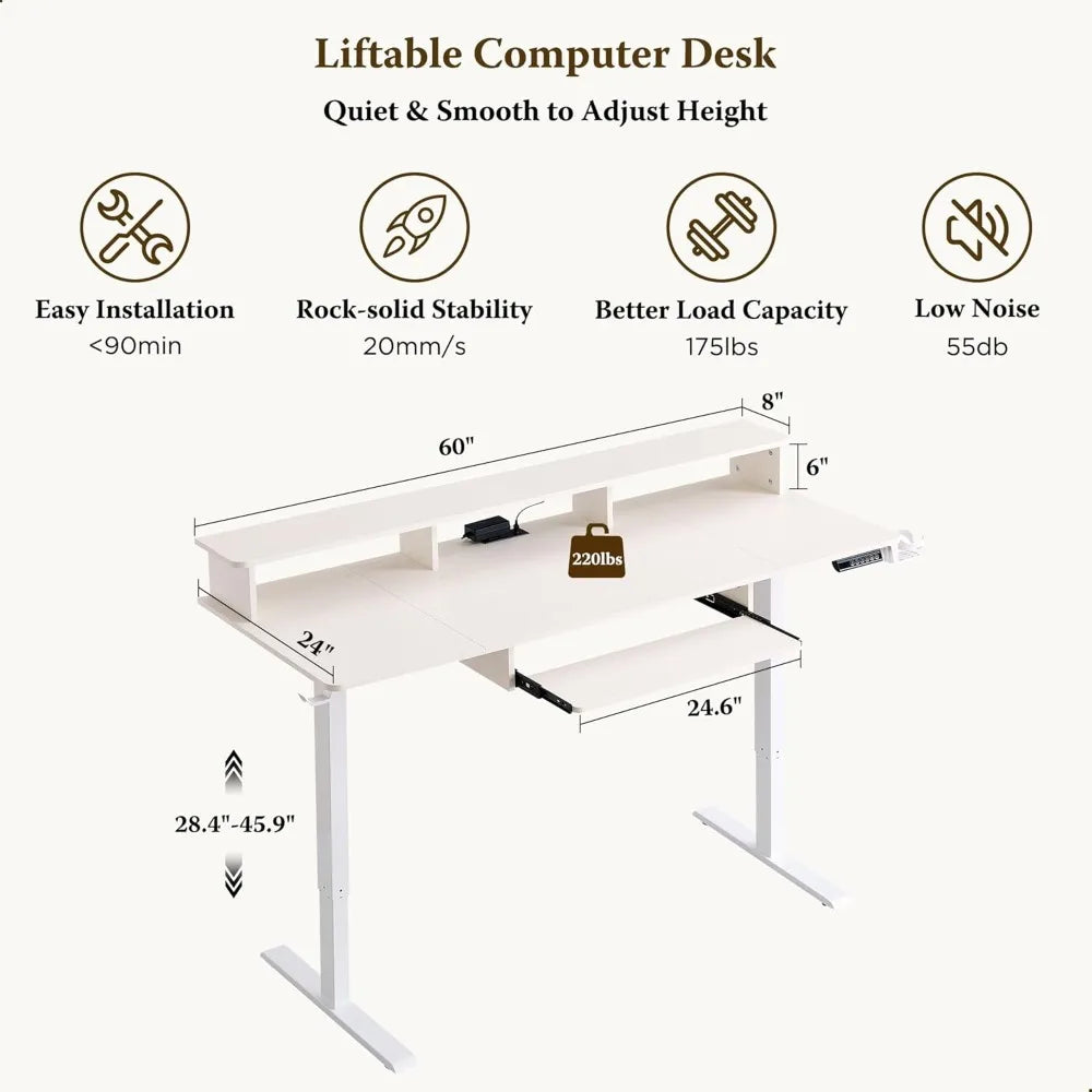 60 Inch Height Adjustable Electric Gaming Desk with RGB LED Lights