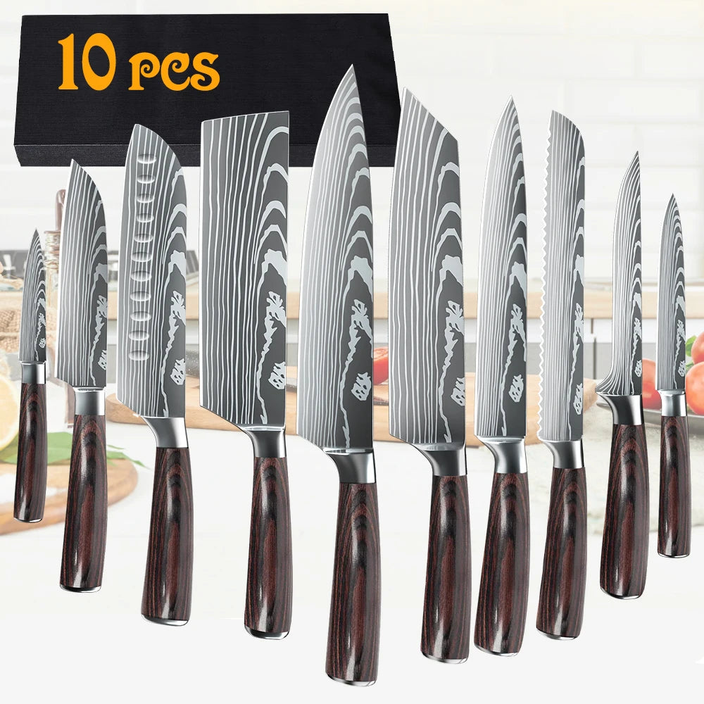 Chef Knife Set Japanese Damascus Steel Kitchen Knives Professional 1-10PCS