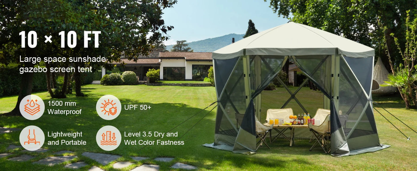 Ljustra Pop Up Gazebo Tent 10x10ft 6 Sided Screen Shelter with Privacy Cloths