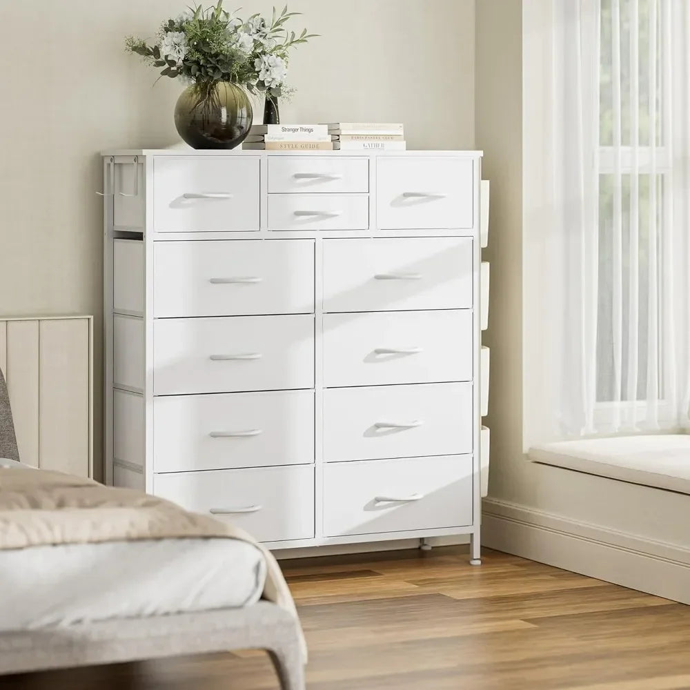 Dresser for Bedroom with 12 Drawers and Side Pockets for Storage