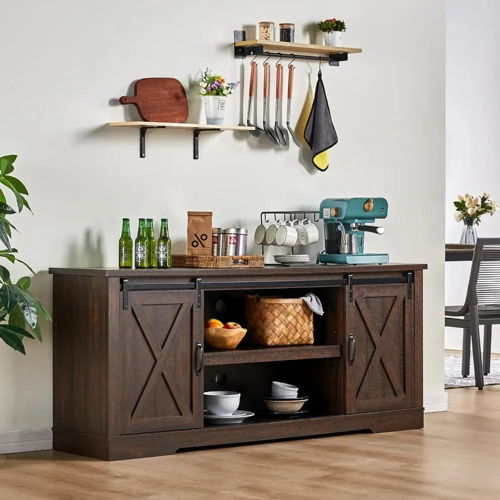 66 Inch Farmhouse TV Stand for 75 Inch TVs with Sliding Barn Door