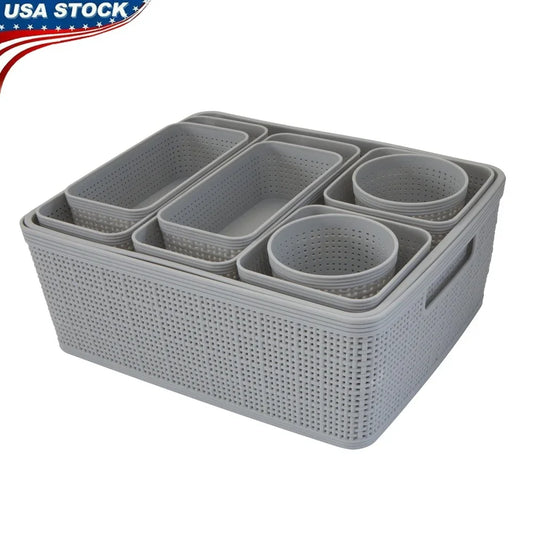 10 Pack Plastic Storage Baskets Set Organizer for Home Office Dorms