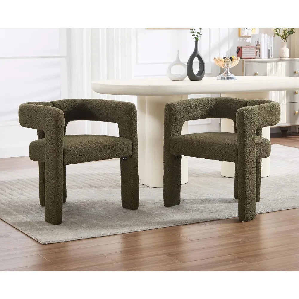 Modern Barrel Dining Chairs Set of 2 Upholstered Boucle Accent Chairs