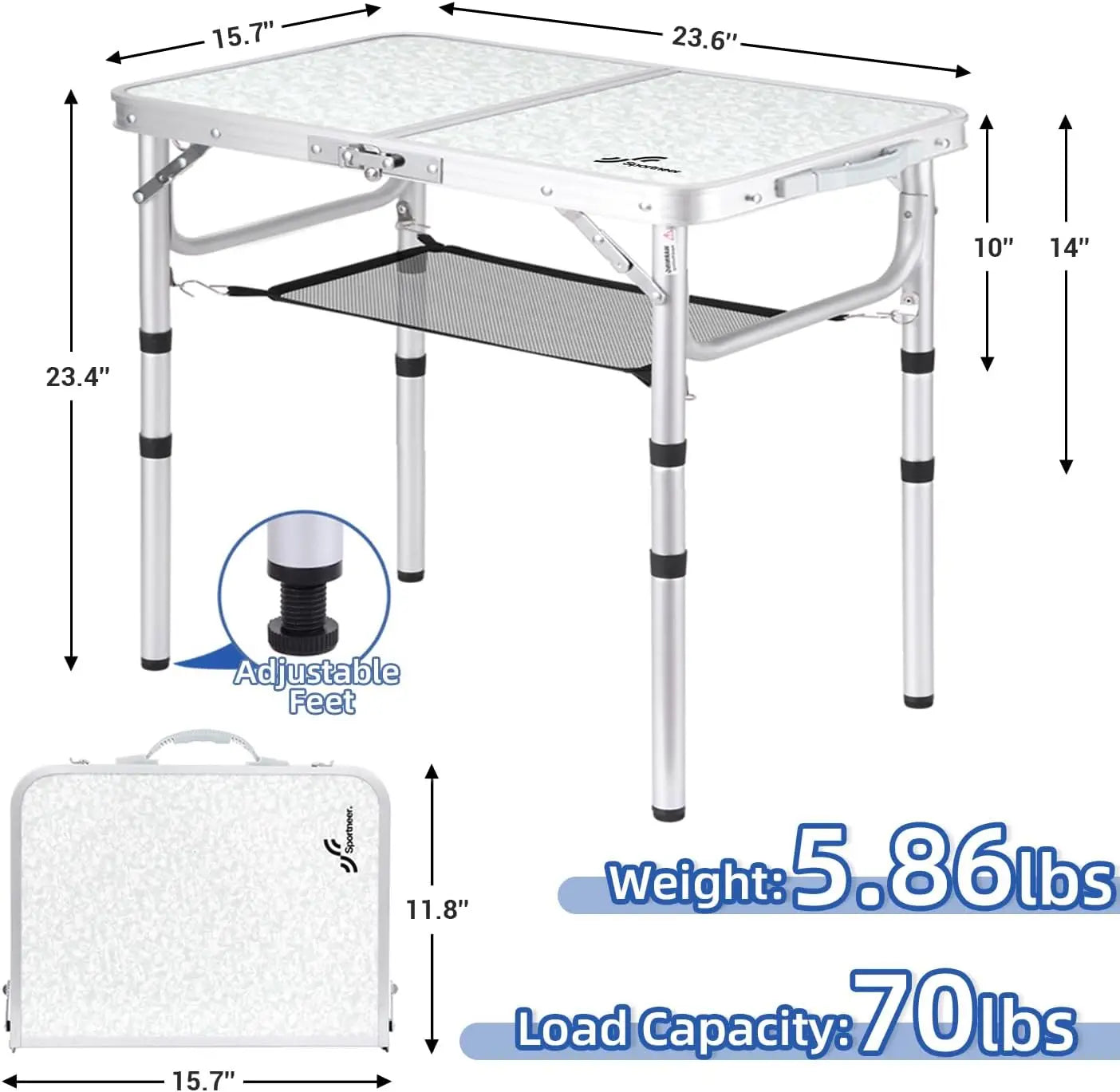 Camping Table Adjustable Height Small Folding Table Portable Compact