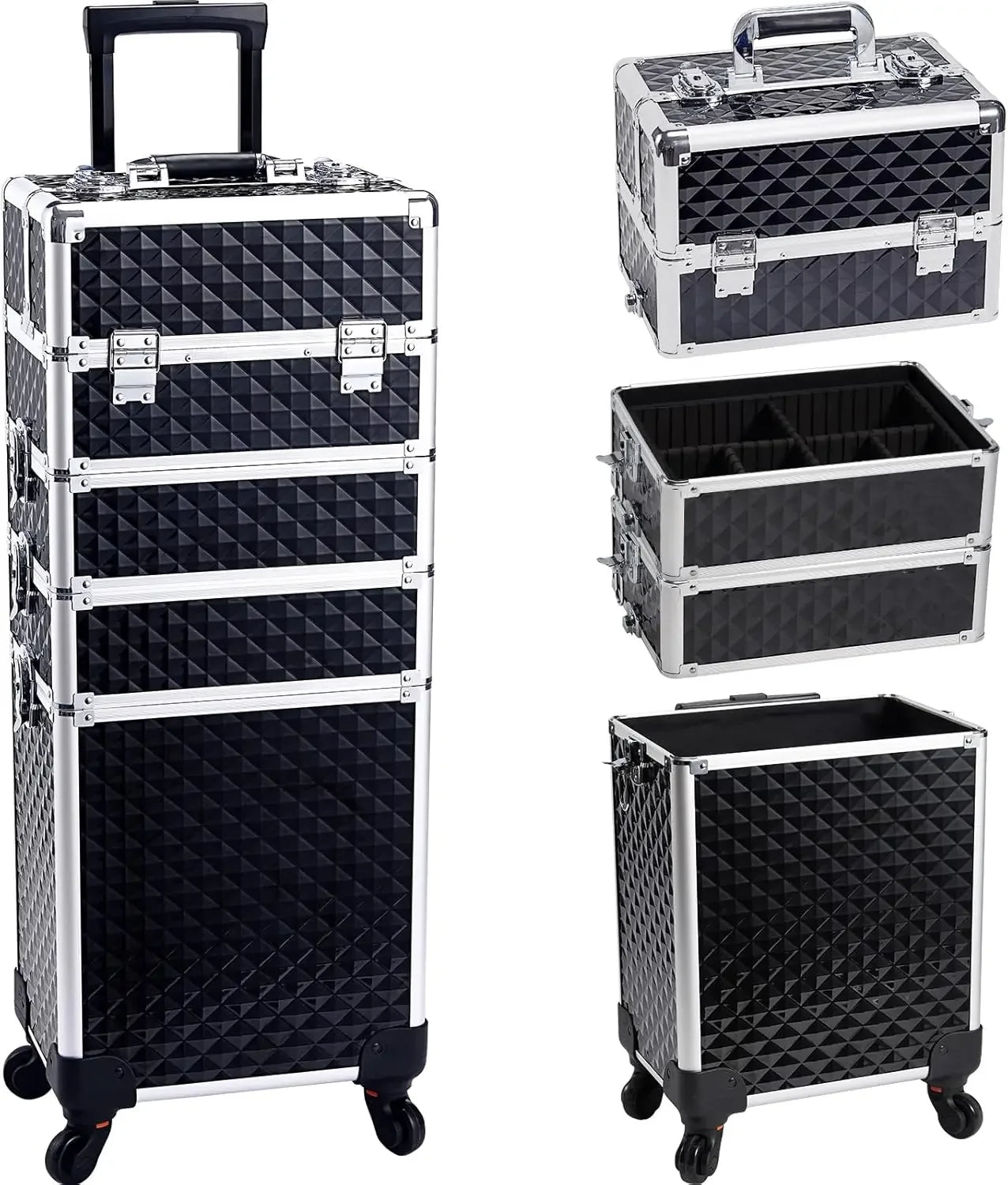 Ljustra Rolling Makeup Case with Wheels 4 in 1 Cosmetic Train Case