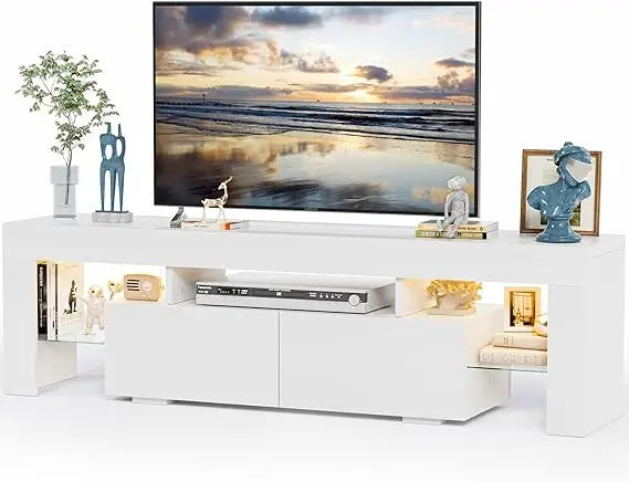 Modern LED TV Stand Entertainment Center with Storage and Open Shelf