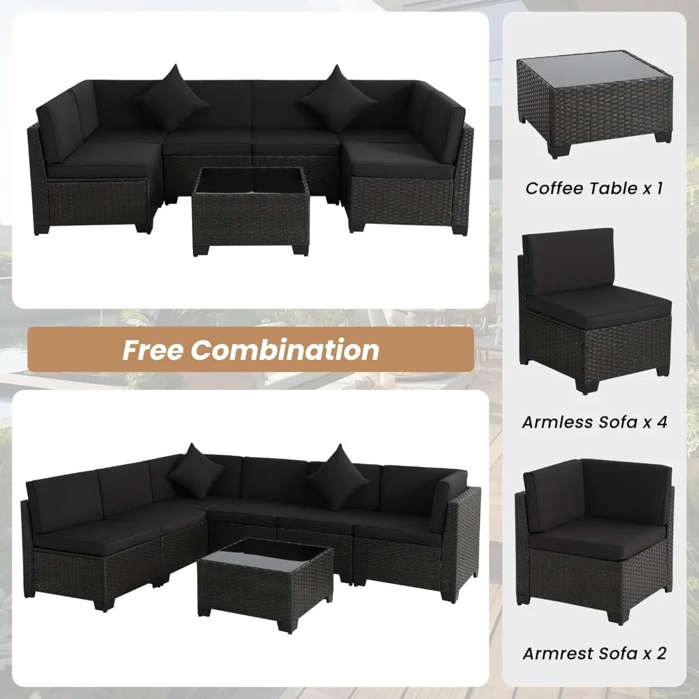 7 Piece Outdoor Patio Furniture Set All Weather Rattan Sectional Sofa