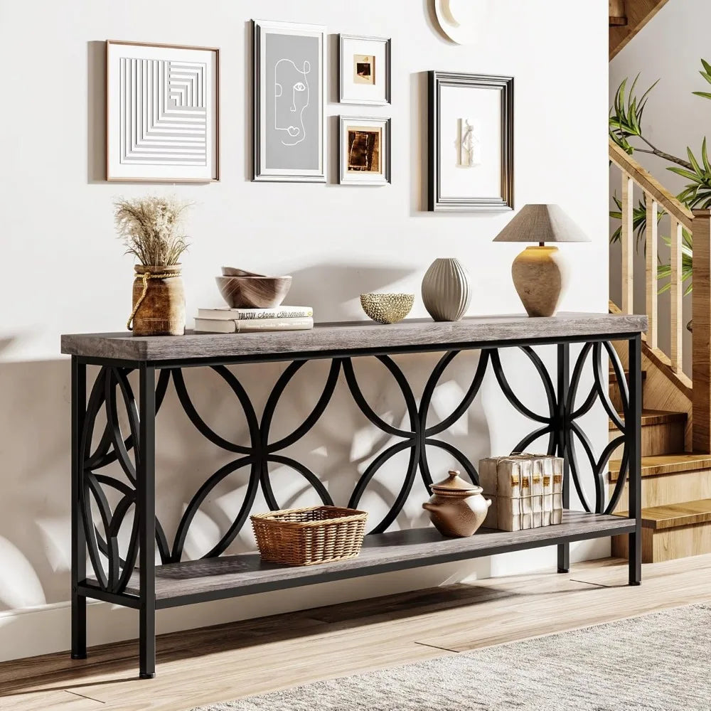 70.9-Inch Industrial Narrow Sofa Table Console for Entryway Living Room