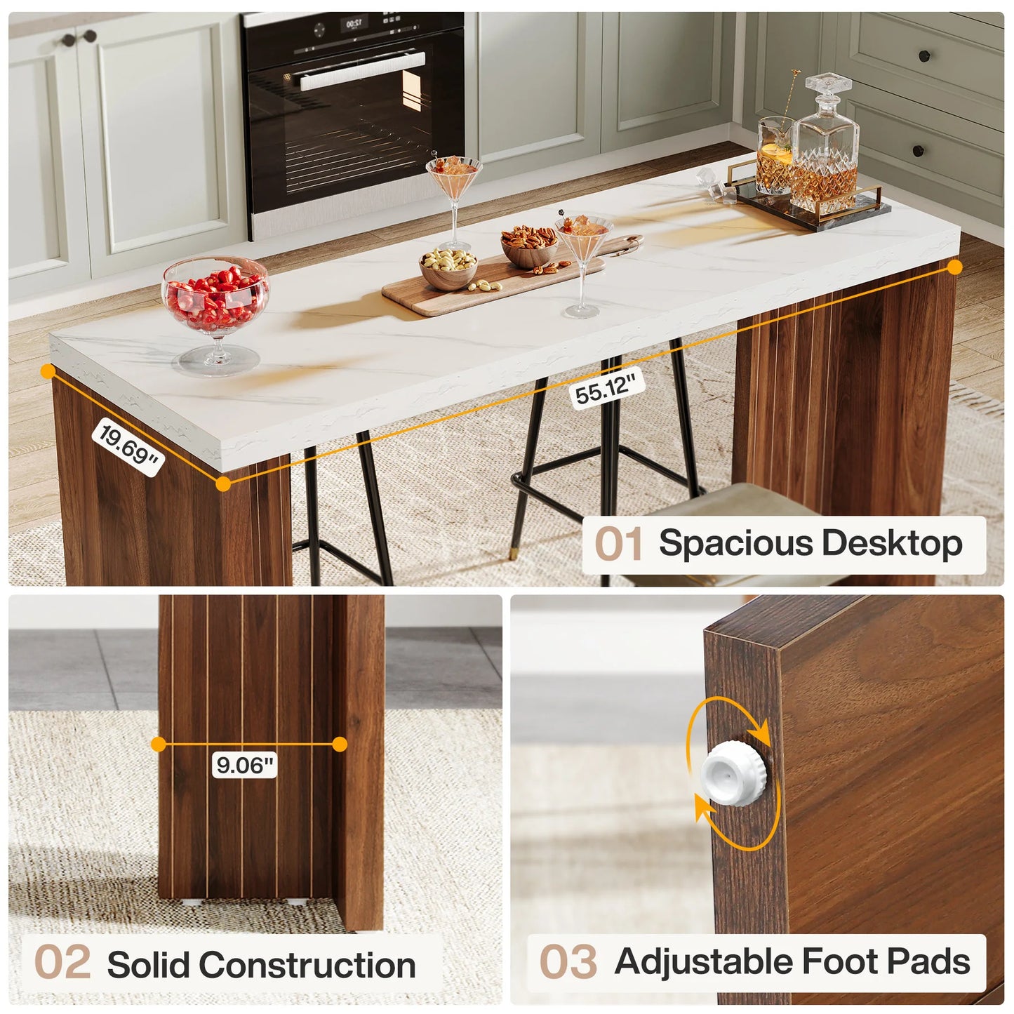 Tribesigns 55 Inch Bar Table Modern Mini Bar with Faux Marble Top