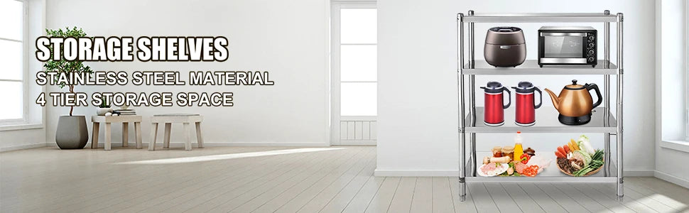 Ljustra 4-Tier Stainless Steel Storage Rack for Kitchen Garage Warehouse