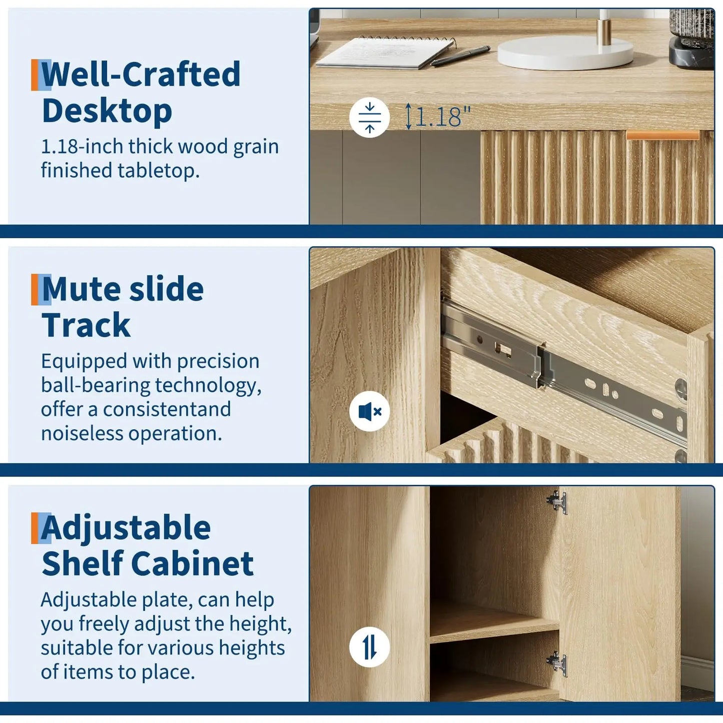 Ljustra 60 Inch Executive Desk Modern Home Office Storage Workstation