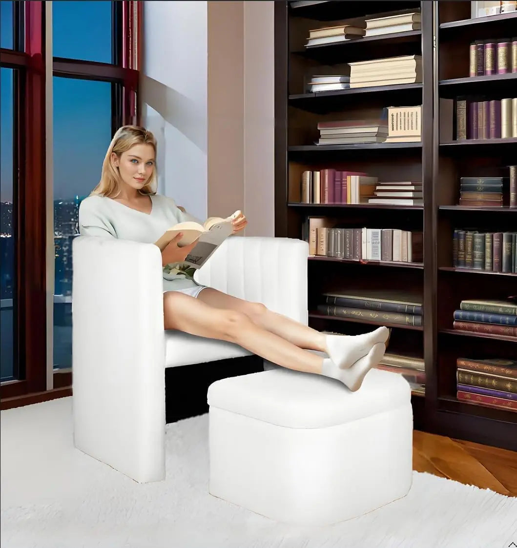 Modern Reading Accent Chair with Storage Ottoman for Living Room