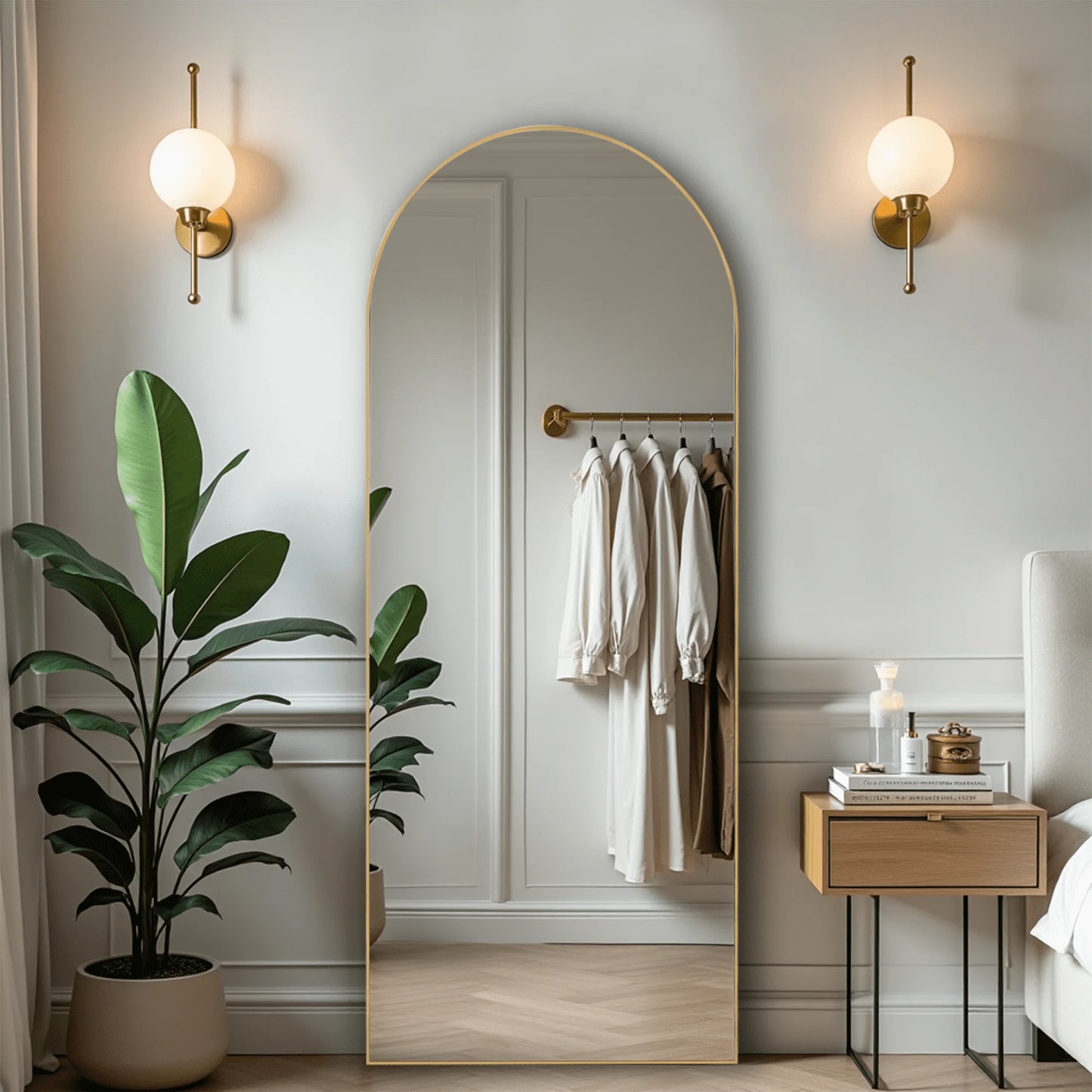 59in Full Length Arched Floor Mirror Standing Body Mirror Aluminum Alloy