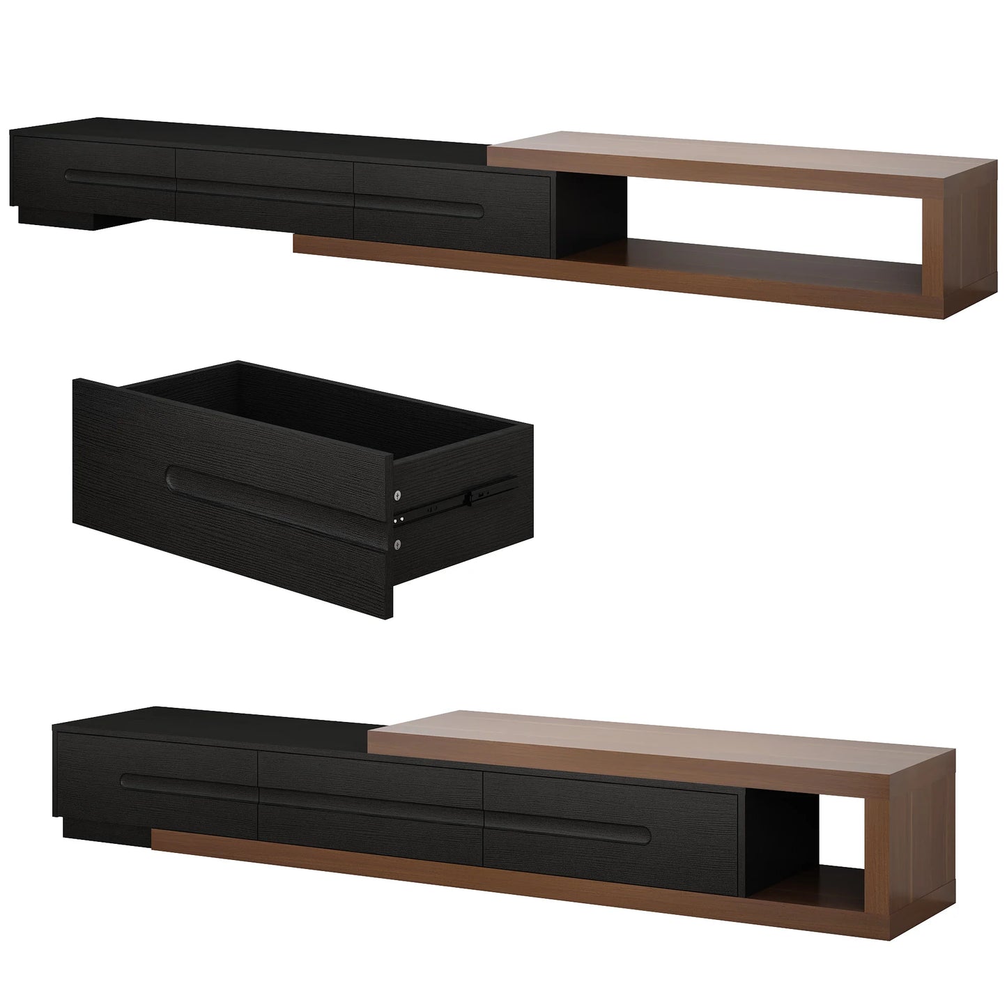 Extendable TV Stand for 120" TV Modern Wood Console with Drawers