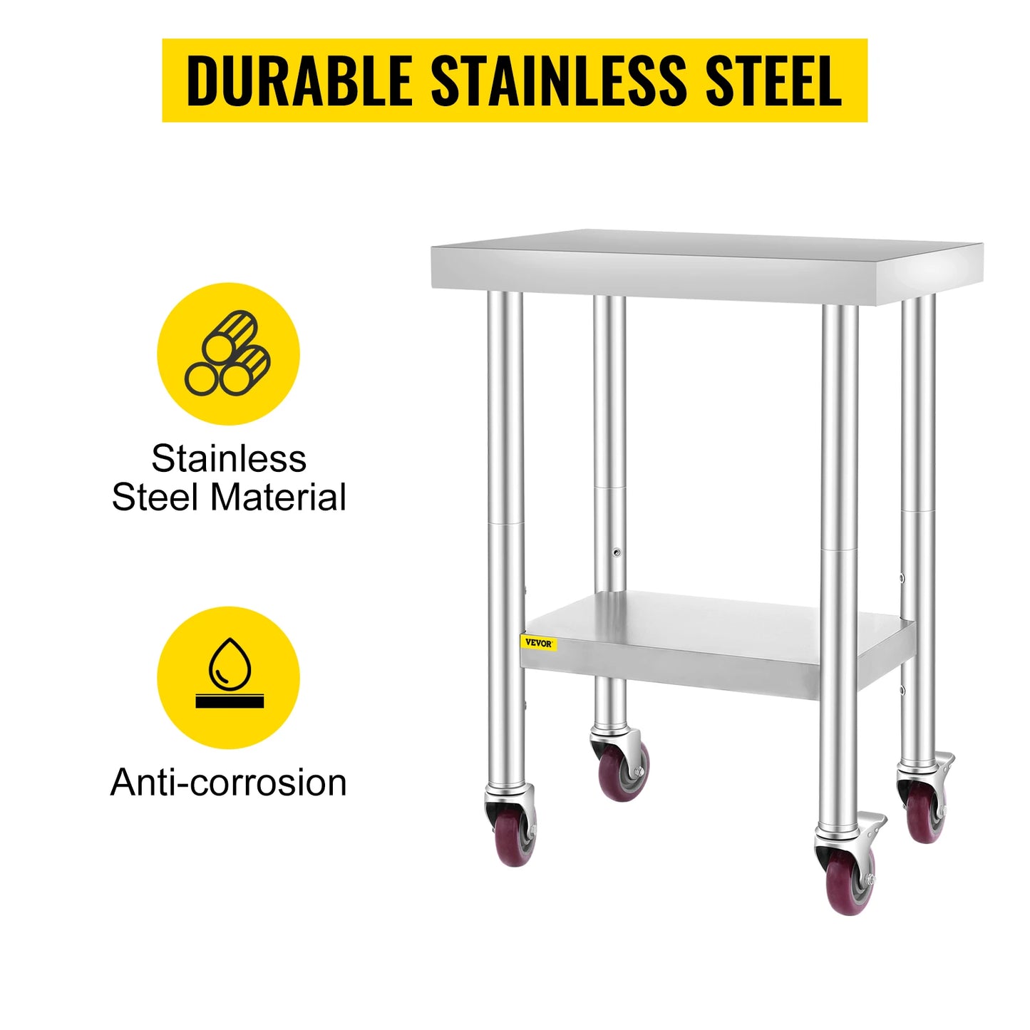 SucceBuy Stainless Steel Kitchen Worktable with Wheels for Home Restaurant