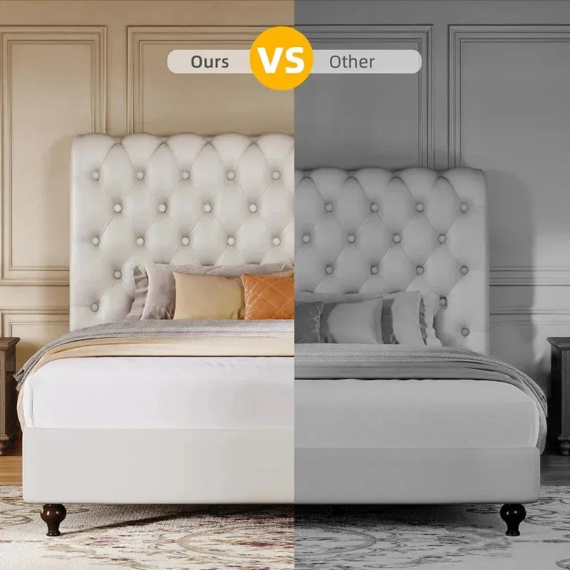 Ljustra King Size Platform Bed with 54 Inch Tall Headboard PU Leather